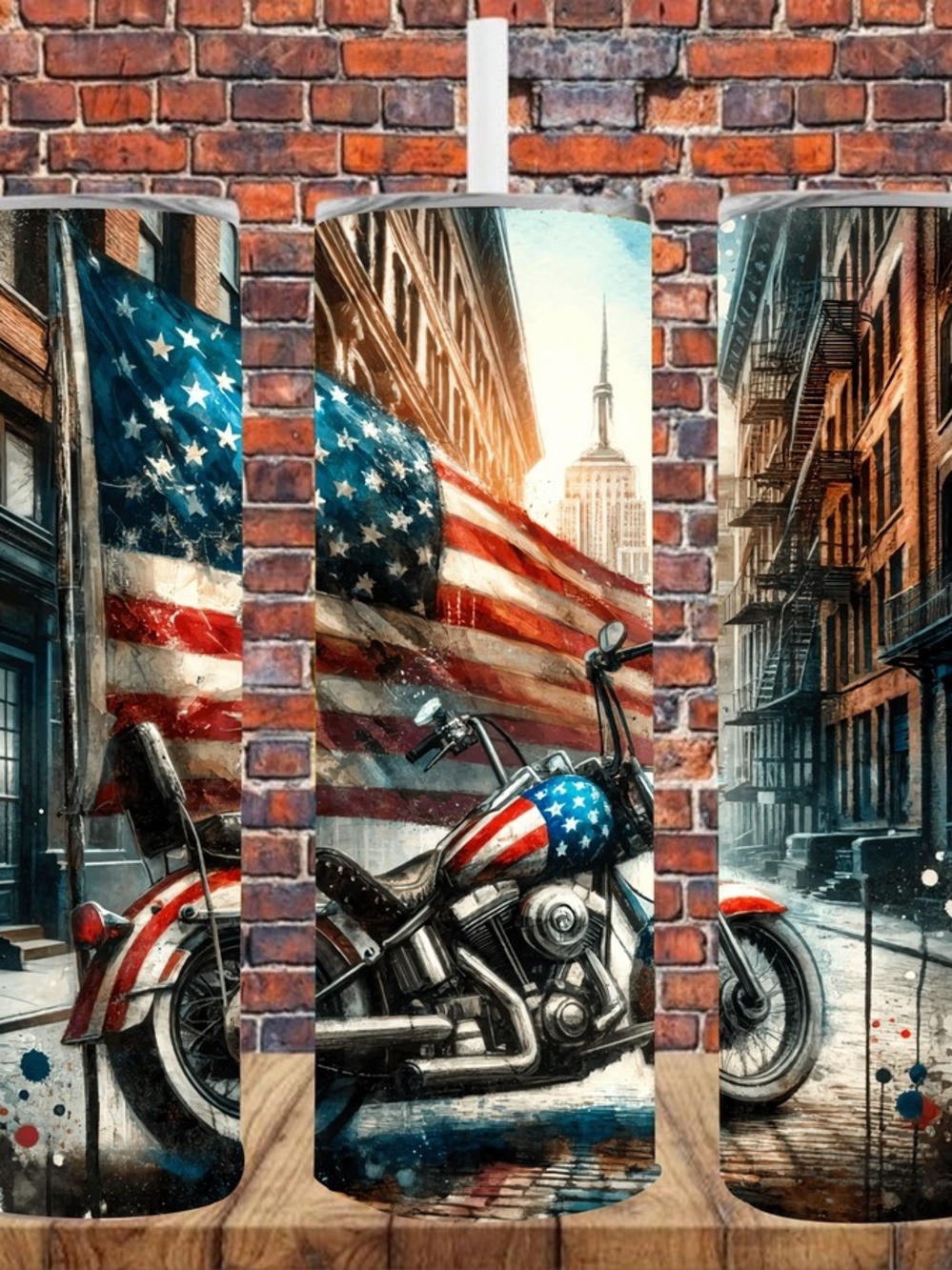 Sublimation Tumbler American Flag Motorcycle